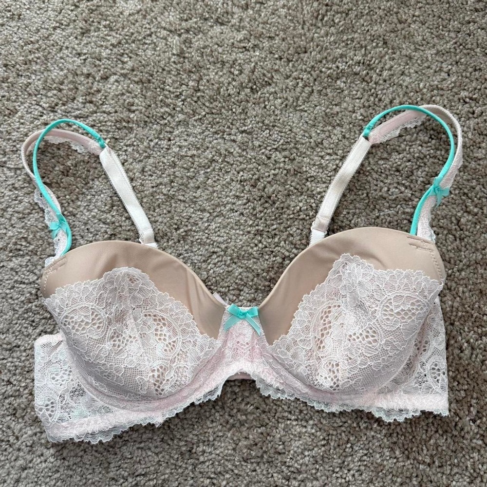 Victorias Secret Dream Angels Demi Lined Lace Balconette Bra Pink Blue 34C